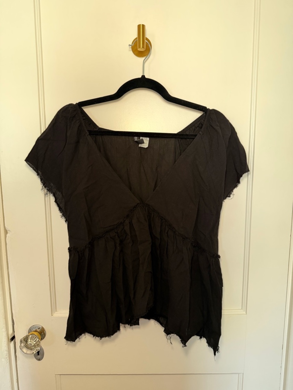 Divided Black Short Sleeve V-Neck Peplum Top